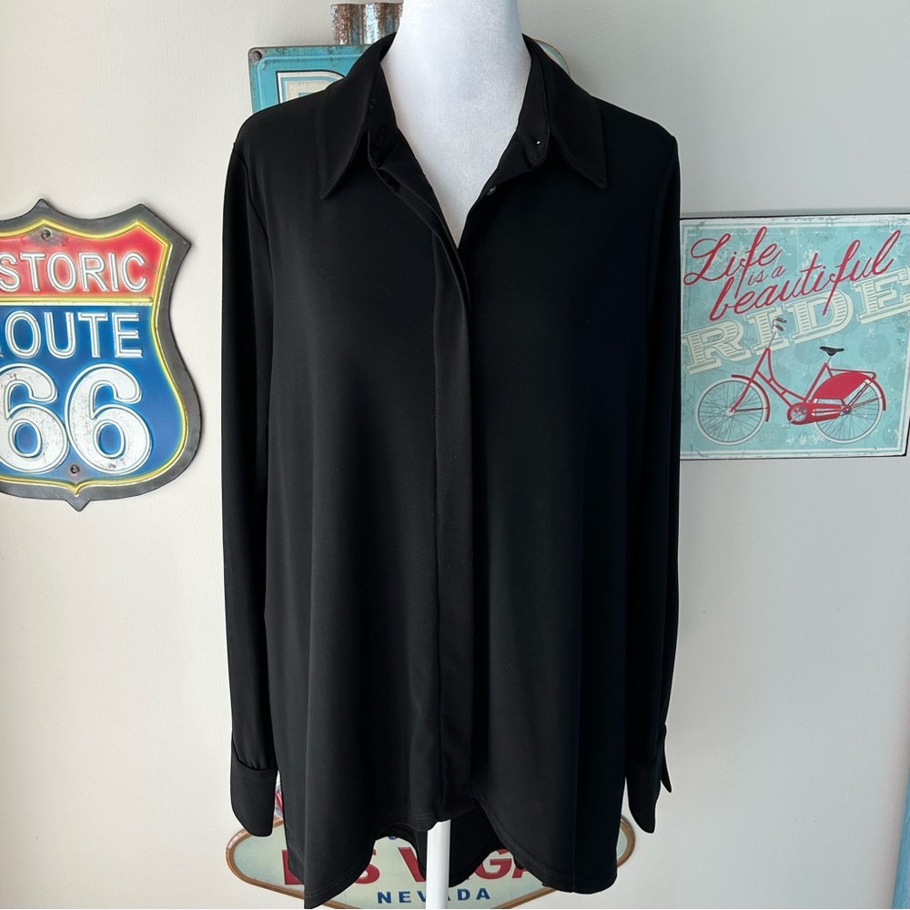 MarlaWynne Black Hidden Button Drapey Button Down Blouse